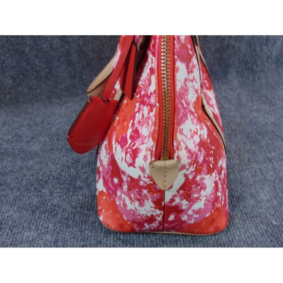 Coach Gallery Tote Purse F31341 Floral Print Red Pink Beige Leather Trim - Picture 8 of 16